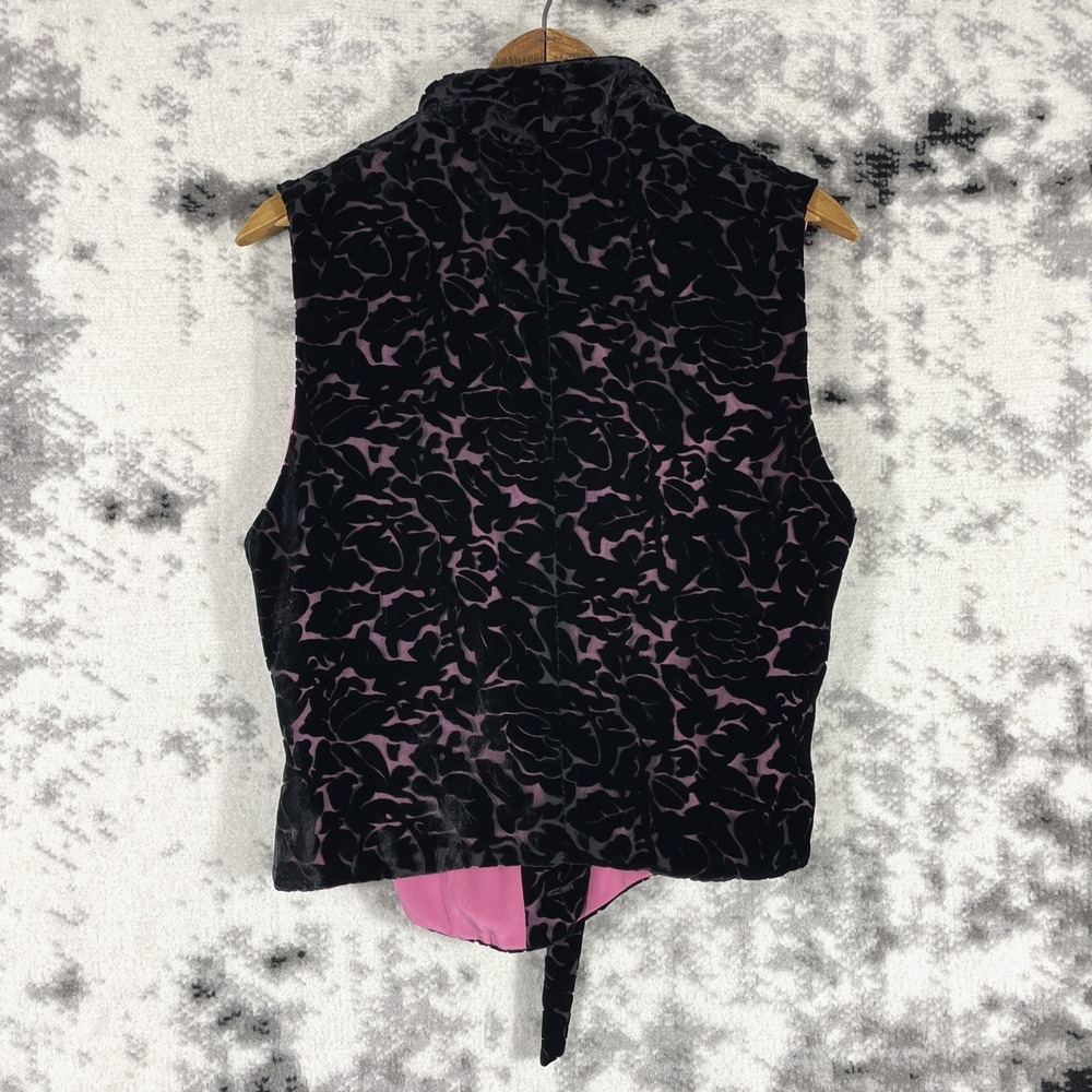 The J Peterman Company Jacket‎ Vest Womens Size 8 Black Velour Rayon Silk Floral - Picture 2 of 8